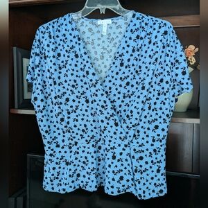 NWT Blue w/Black Floral Print Top sz 1X by Leith